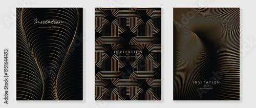 Art deco wedding invitation card vector. Luxury classic antique cards design for VIP invite, Gatsby invitation gold, Fancy party event, Save the date card and Thank you card. Vector illustration