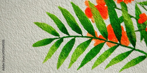 A watercolor leaf-filled abstract Palm Sunday backdrop for greeting card designs and seasonal décor