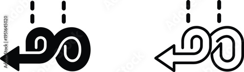 A pair of black and white infinity loop arrows pointing in opposite directions