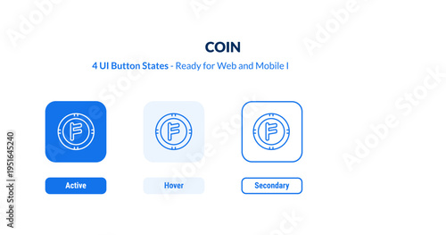 coin UI button states set. Outline icon kit from cryptocurrency collection. Thin linear coin, bank, cash editable vector. Line vector coin sign for web and mobile interface