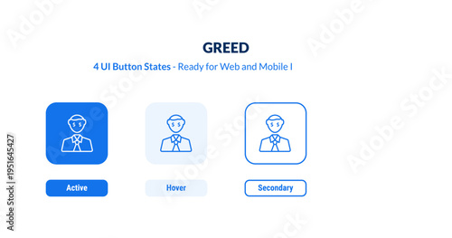 greed UI button states set. Outline icon kit from cryptocurrency collection. Thin linear greed, money, cash editable vector. Line vector greed sign for web and mobile interface