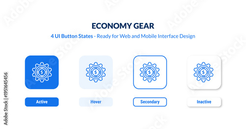 economy gear UI button states set. Outline icon kit from cryptocurrency collection. Thin linear economy gear, gear, business editable vector. Line vector economy gear sign for web and mobile interface