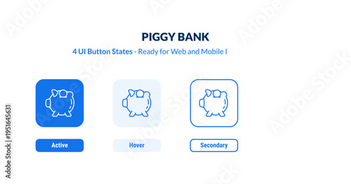 piggy bank UI button states set. Outline icon kit from cryptocurrency collection. Thin linear piggy bank, financial, save editable vector. Line vector piggy bank sign for web and mobile interface