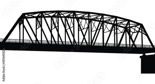A stark black silhouette of a metal truss bridge against a bright white background showcasing architectural detail silhouette high quality professional
