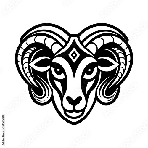 A filled style icon depicting the aries ram head