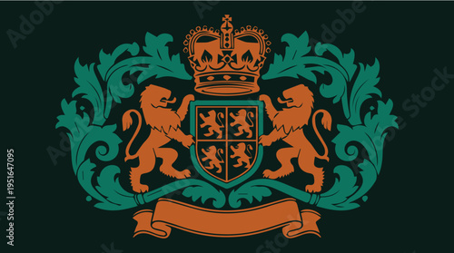Premium heraldic crest  with elegant shields, crowns, lions, and ornamental flourishes, crafted for luxury branding, wine labels, wedding logos, certificates, badges, and high-end business.