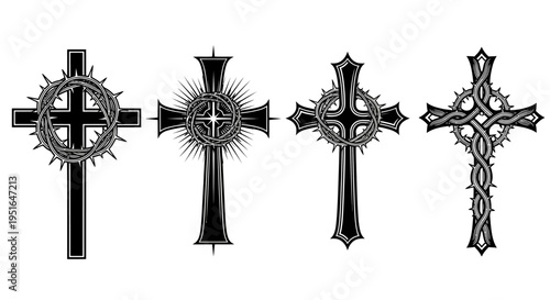 A Collection of Celtic and Christian Cross Designs Featuring Intricate Knotwork and Traditional Symbolism