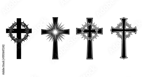 A Collection of Celtic and Christian Cross Designs Featuring Intricate Knotwork and Traditional Symbolism