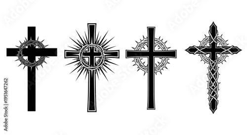 A Collection of Celtic and Christian Cross Designs Featuring Intricate Knotwork and Traditional Symbolism