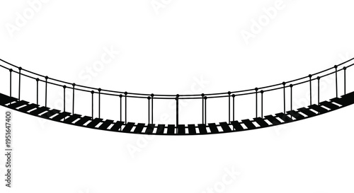A curved black suspension bridge depicted against a stark white background creating a bold silhouette high quality professional detailed modern elegant
