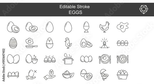 Collection of Hand-Drawn Icons Representing Various Egg Dishes and Egg-Related Concepts