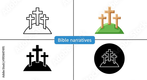 Christian cross icons representing biblical narratives, symbolizing faith and salvation