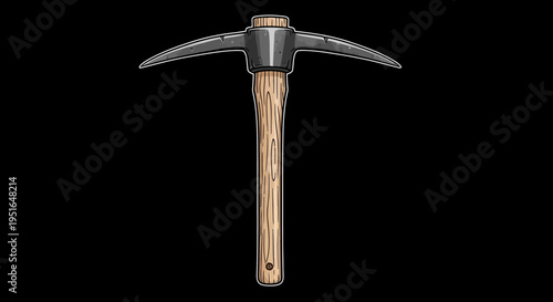 Classic Pickaxe Tool with Wooden Handle and Metal Head.