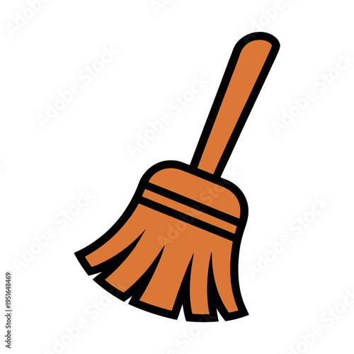 A cartoon illustration of a brown broom on a white background