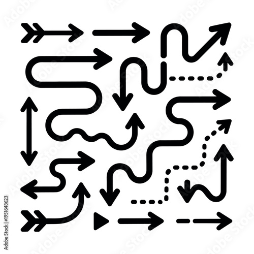 A complex illustration of multiple arrows pointing in different directions