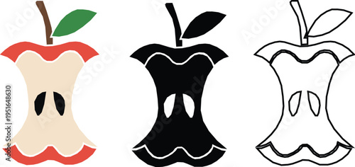Apple core collection fruit remains vector Illustration. Apple core collection set on white background.