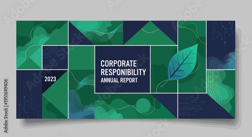 Corporate Responsibility Annual Report Cover Design with Leaf Element.