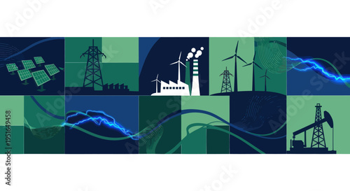 Diverse Energy Sources and Power Generation Infrastructure Collage.