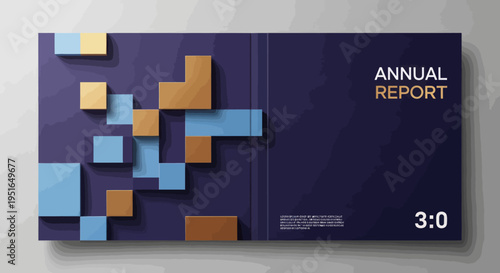 Modern Annual Report Cover Design with Geometric Blocks.