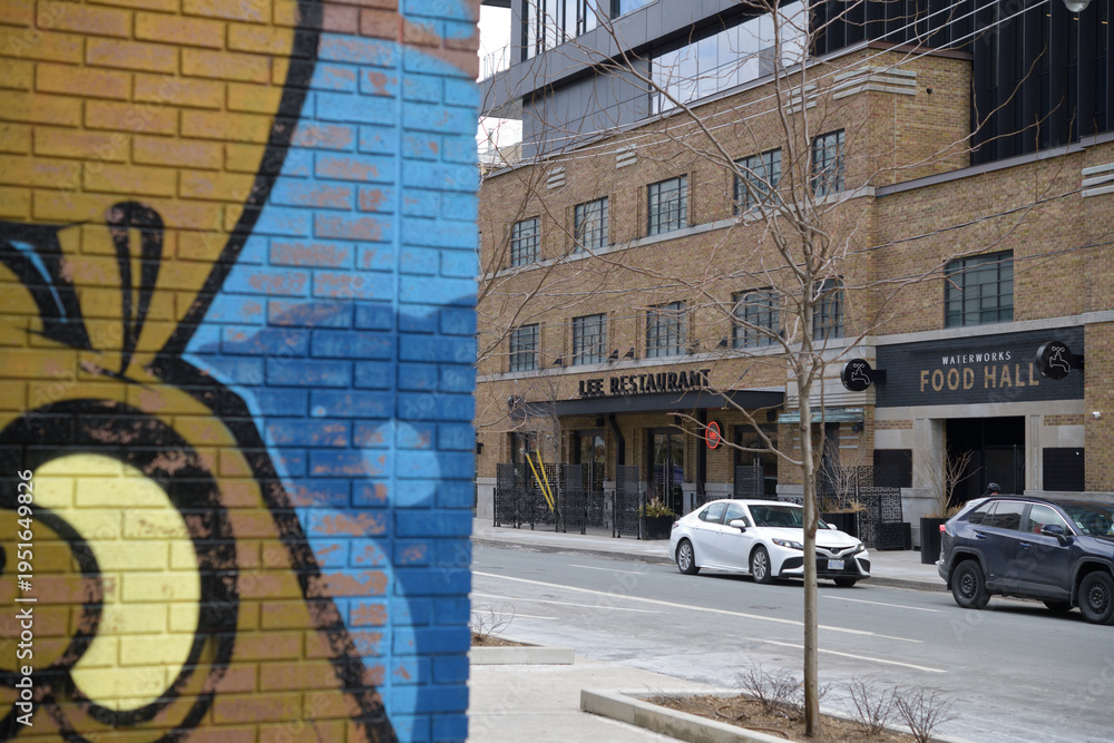 Fototapeta premium Susur Lee's restaurant (497 Richmond St W) and Waterworks Food Hall (50 Brant St) at Waterworks Condos and Residences, Toronto