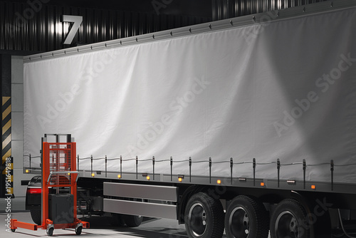 Truck trailer tarp mockup. 3D rendering