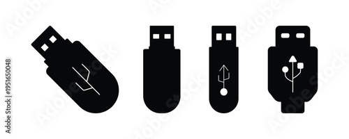 USB Flash Drive Icon Set – Data Storage, Pen Drive, Technology Vector Outline