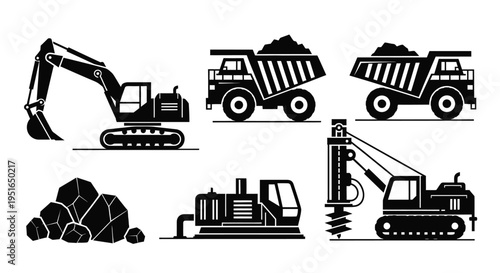 Heavy Construction and Mining Equipment Silhouettes.