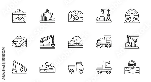 Mining and Construction Industry Line Icons Set.