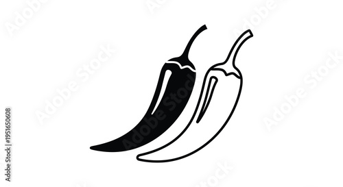Two chili peppers are depicted in a stark black and white illustration creating a bold silhouette high quality professional detailed modern