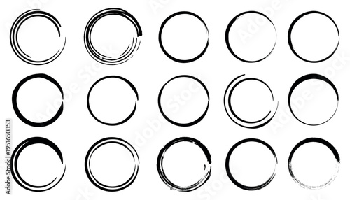 Collection of Hand-Drawn Grunge Circle Frames and Rough Ink Rings
