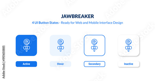 jawbreaker UI button states set. Outline icon kit from food collection. Thin linear jawbreaker, candy, png editable vector. Line vector jawbreaker sign for web and mobile interface