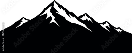 Black mountain range silhouette white snow peaks