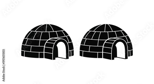 Two black igloo silhouettes are depicted against a white background showcasing traditional arctic dwellings silhouette high quality professional detailed modern elegant