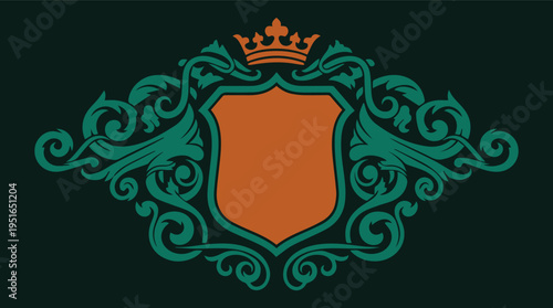 Premium heraldic crest  with elegant shields, crowns, lions, and ornamental flourishes, crafted for luxury branding, wine labels, wedding logos, certificates, badges, and high-end business.