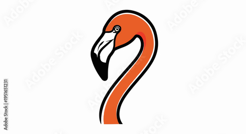 Stylized orange flamingo head and neck curves gracefully on a white background