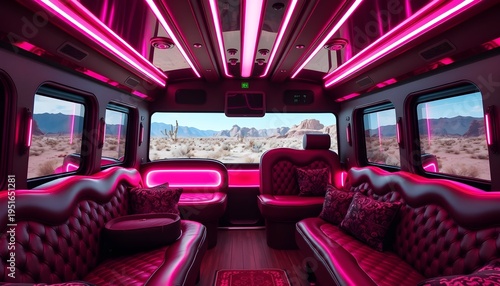 Vibrant luxury lounge interior desert landscape photo modern aesthetic high-tech