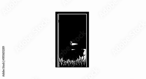 Stylized silhouette of a golf course with flag, green, and grass