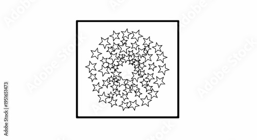A circular arrangement of many stars within a square border