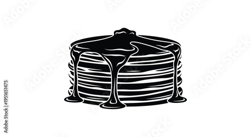 A striking black silhouette depicts a stack of pancakes generously drizzled with syrup a delightful breakfast image silhouette high quality professional