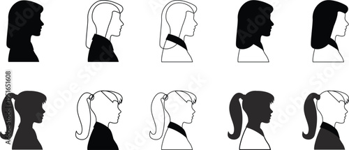 Set of 10 people head silhouettes vector