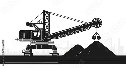 Illustration of a Heavy-Duty Crane Lifting Material from a Pile.