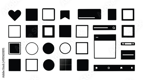 Set of social media content silhouettes with post frames story blocks and feed layout elements