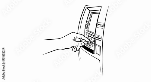 A hand inserts a card into a cash machine keypad for a transaction