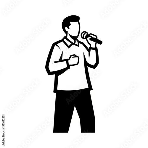 Illustration of a man singing into a microphone with passion.