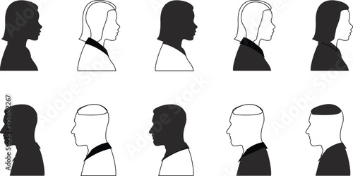 Set of 10 diverse human head silhouettes vector