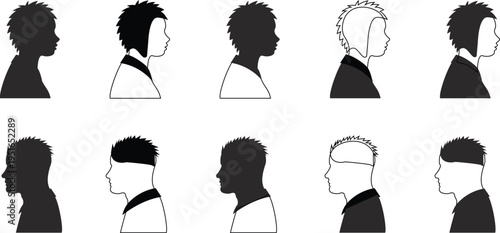 Set of 10 diverse human head silhouettes vector