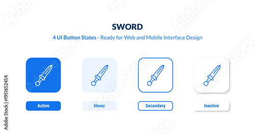 sword UI button states set. Outline icon kit from history collection. Thin linear sword, steel, blade editable vector. Line vector sword sign for web and mobile interface