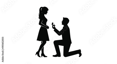 A romantic proposal unfolds as a man kneels to offer a ring to a woman captured in silhouette high quality professional