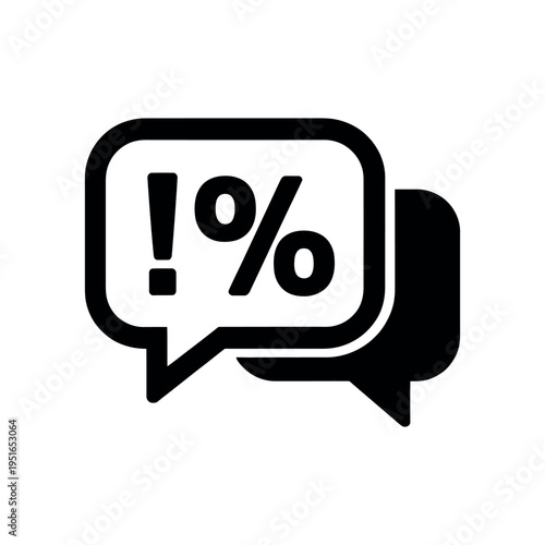 A black and white icon of a speech bubble with a percentage sign