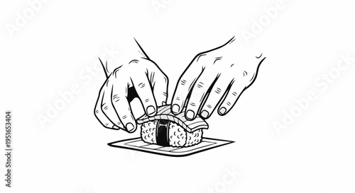 Close-up of hands carefully placing fish on sushi